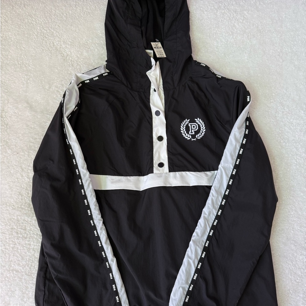 PINK Black & White Hooded Windbreaker Pullover
